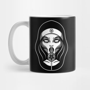 Satanic nun face with pentagram Mug